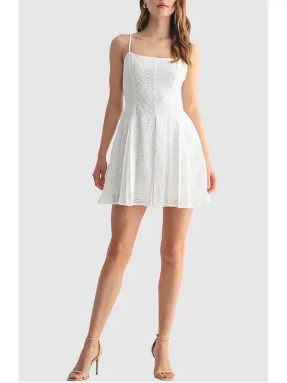 All in Favor White Eyelet Mini Dress with Spaghetti Straps